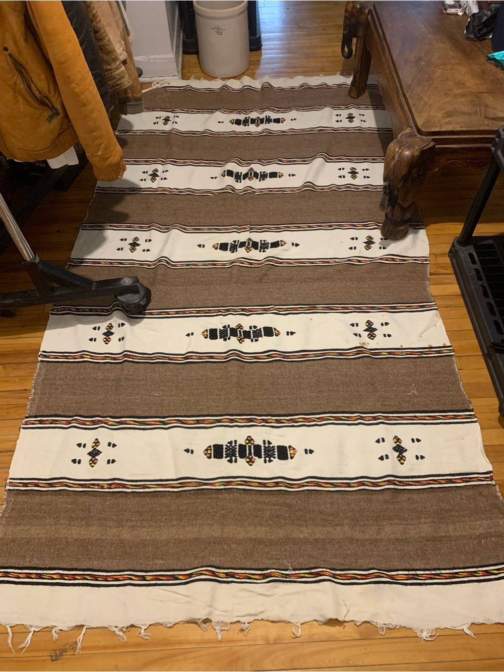 Vintage Handwoven Wool Runner Rug â Southwestern / Mexican Folk Textile â